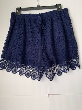 Cavalini Navy Crochet Lace Short with Scalloped Edge Elastic Waist Size 2X